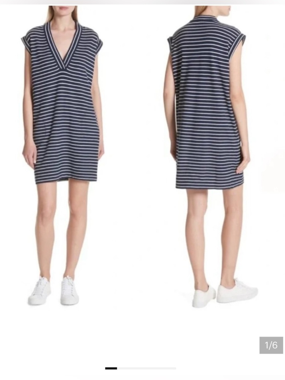 ATM Anthony Thomas Melillo Navy and White Striped Dress 100% pima cotton